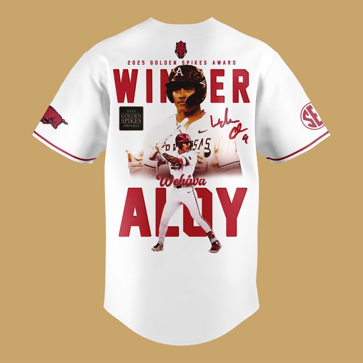 Arkansas Razorbacks Wehiwa Kapahulehua Aloy 2025 Golden Spikes Award Winner Jersey Arkansas Razorbacks Wehiwa Kapahulehua Aloy 2025 Golden Spikes Award Winner Jersey