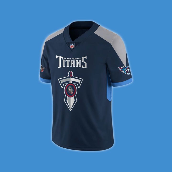 Rocket City Trash Panda x Tennessee Titans Night Football Jersey Rocket City Trash Panda x Tennessee Titans Night Football Jersey