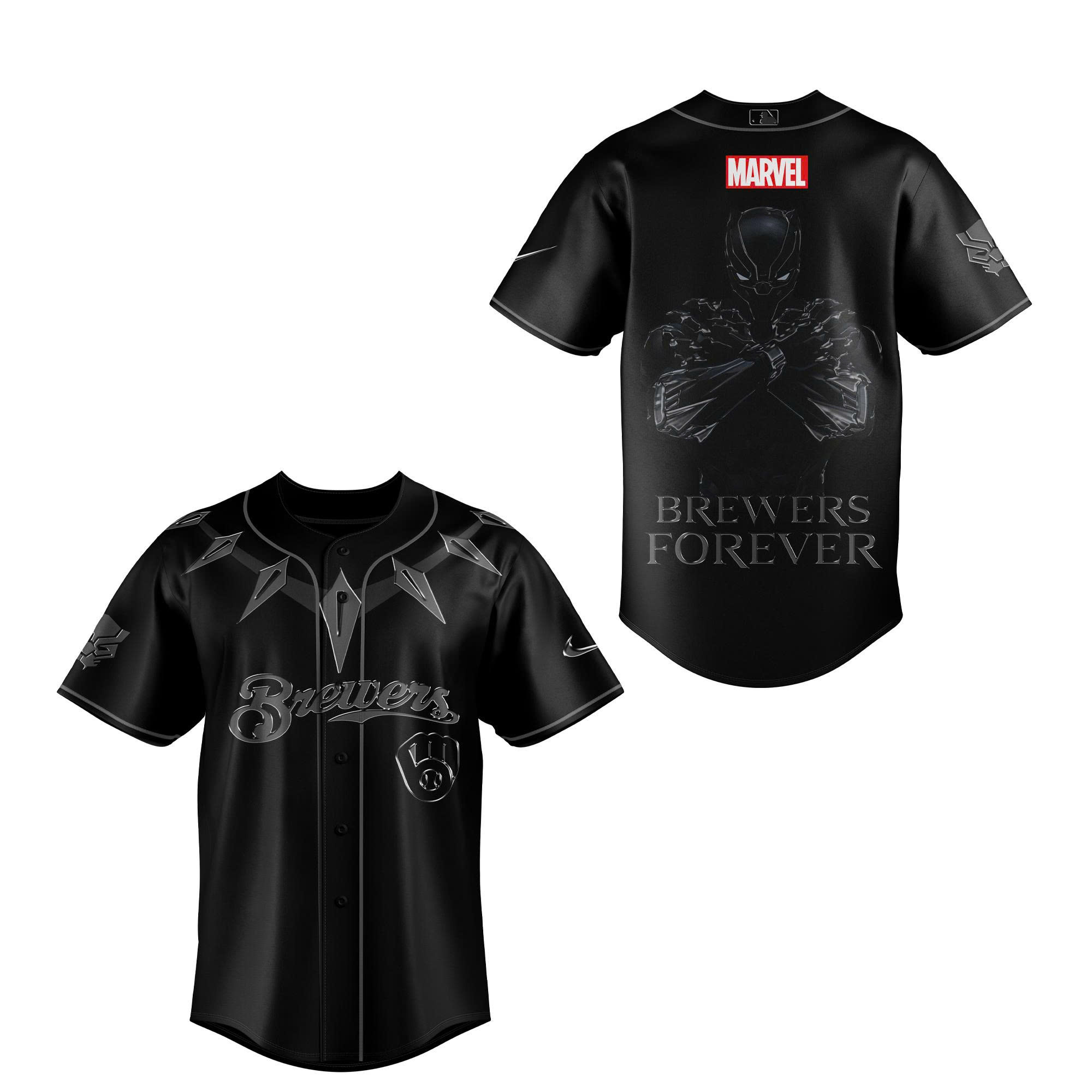 Milwaukee Brewers x Black Panther "Wakanda Forever" Special Baseball Jersey Milwaukee Brewers x Black Panther "Wakanda Forever" Special Baseball Jersey