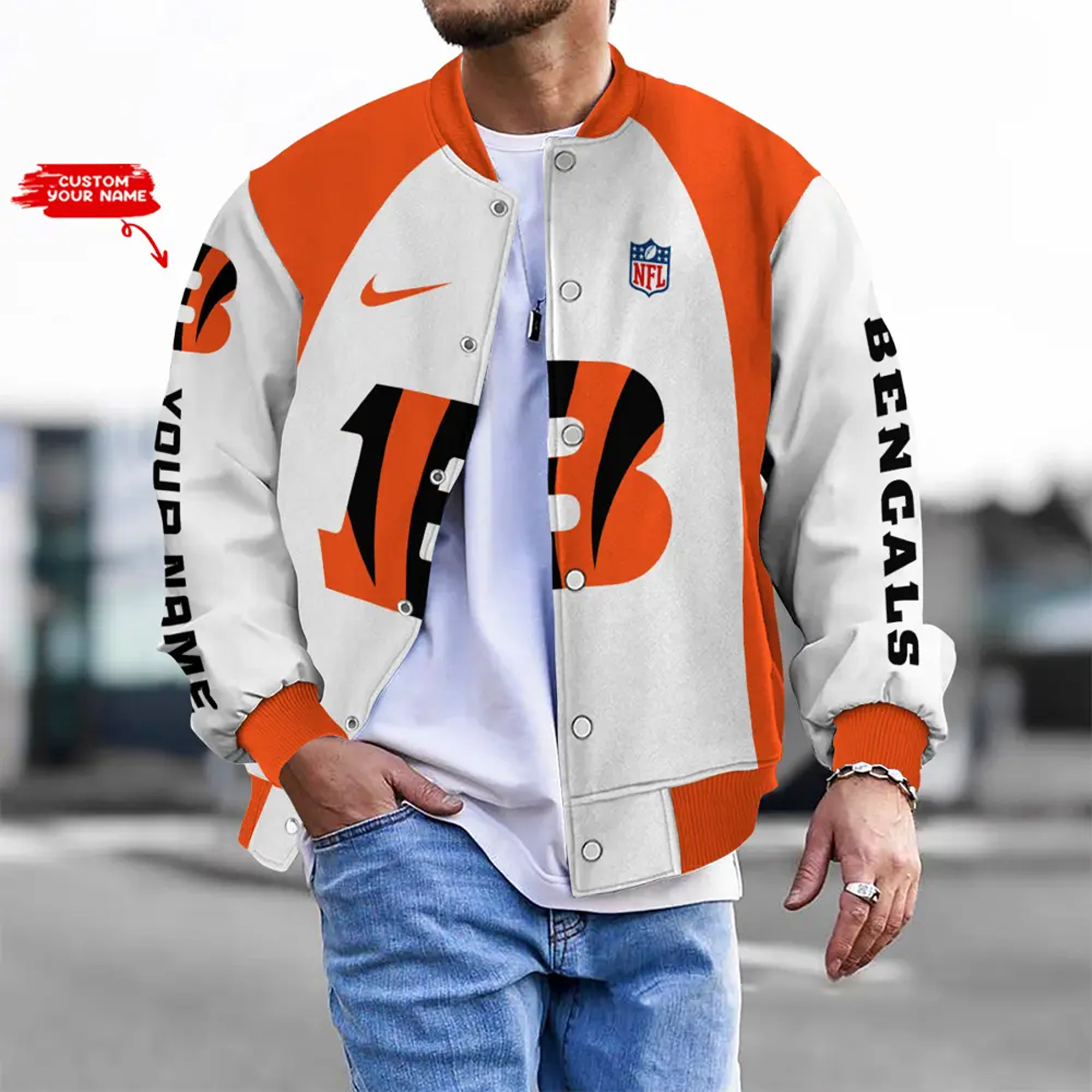 Nfl Cincinnati Bengals Bomber Jacket Button Down Baseball Varsity Nfl Cincinnati Bengals Bomber Jacket Button Down Baseball Varsity