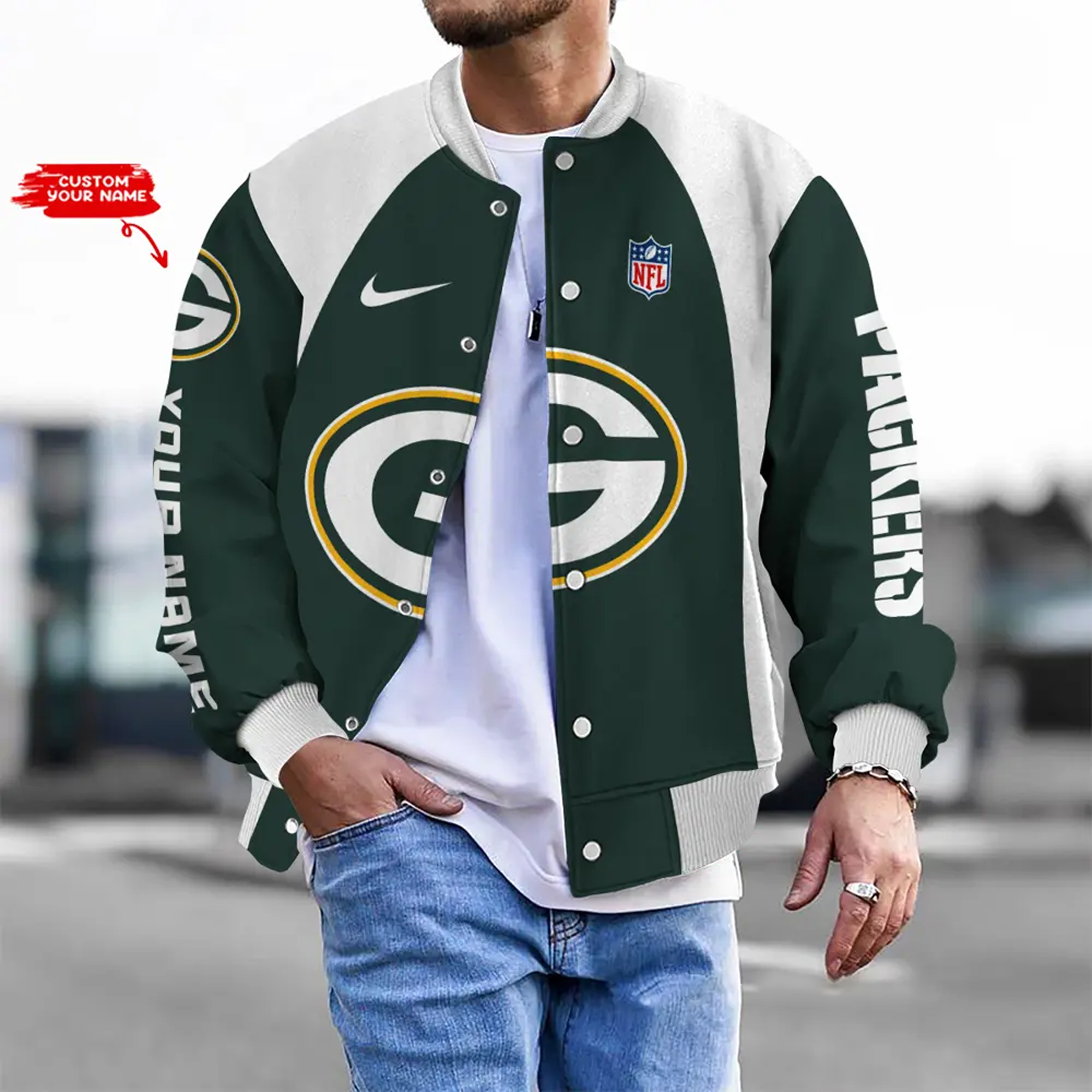 Nfl Green Bay Packers Bomber Jacket Button Down Baseball Varsity Nfl Green Bay Packers Bomber Jacket Button Down Baseball Varsity
