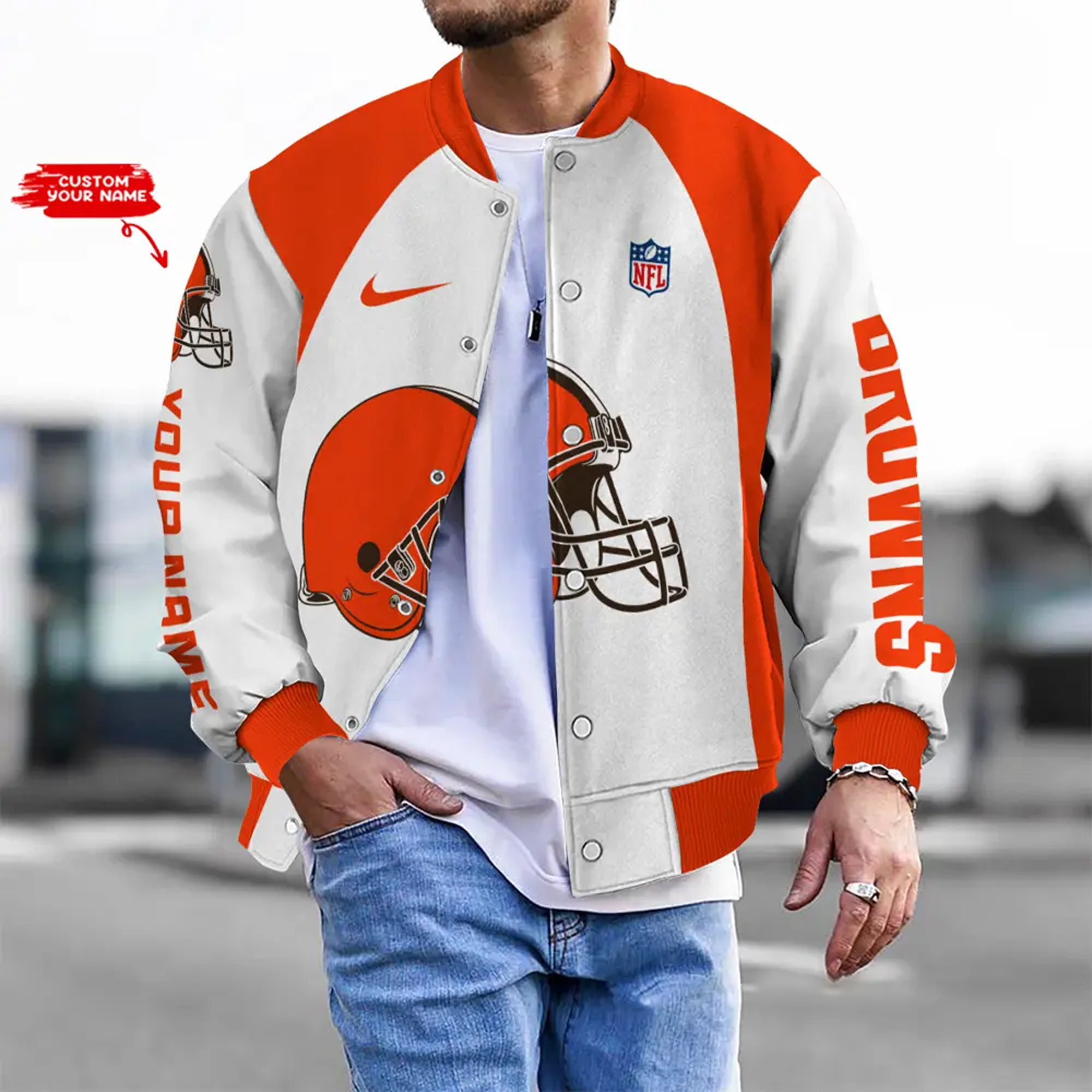 Nfl Cleveland Browns Bomber Jacket Button Down Baseball Varsity Nfl Cleveland Browns Bomber Jacket Button Down Baseball Varsity