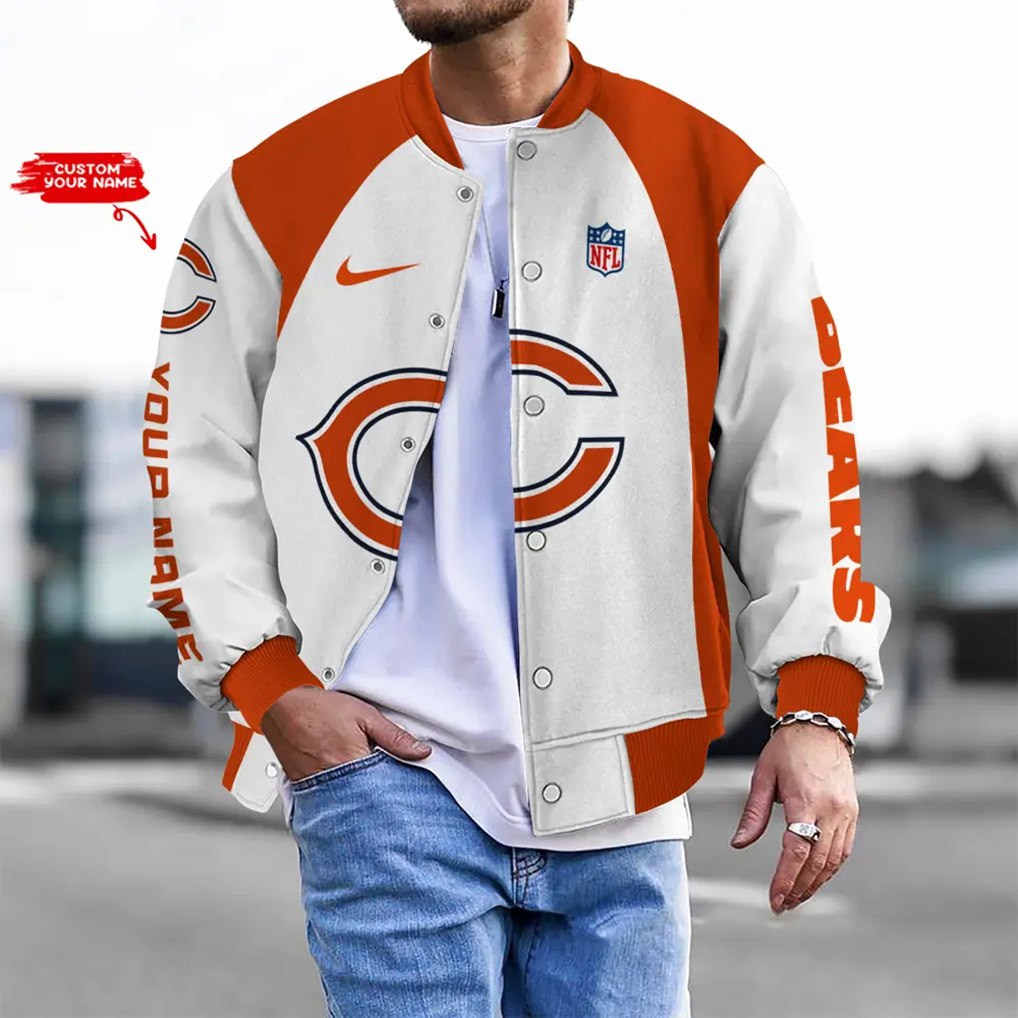 Nfl Chicago Bears Bomber Jacket Button Down Baseball Varsity Nfl Chicago Bears Bomber Jacket Button Down Baseball Varsity