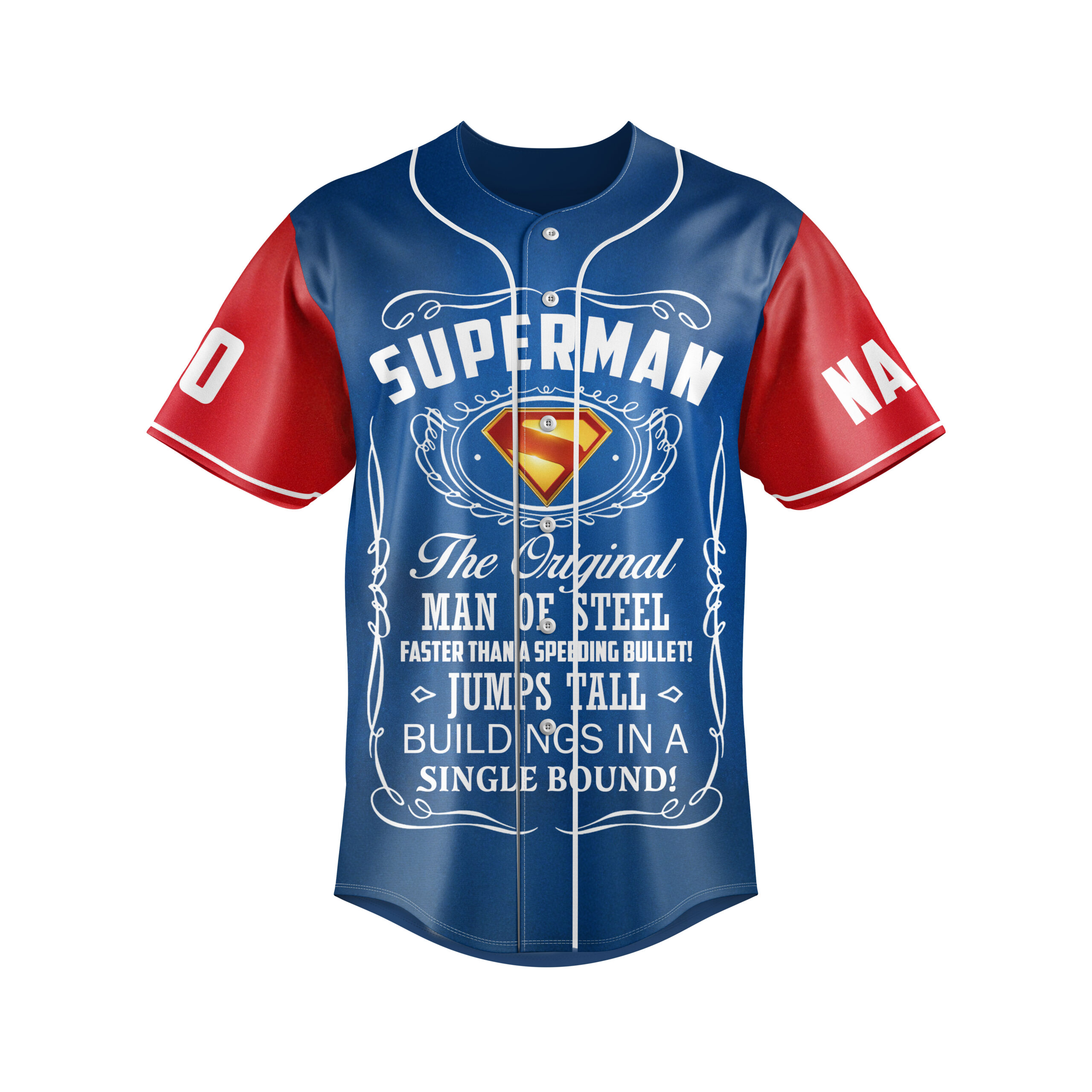 "SUPERMAN The Original Man of Steel" Baseball Jersey "SUPERMAN The Original Man of Steel" Baseball Jersey