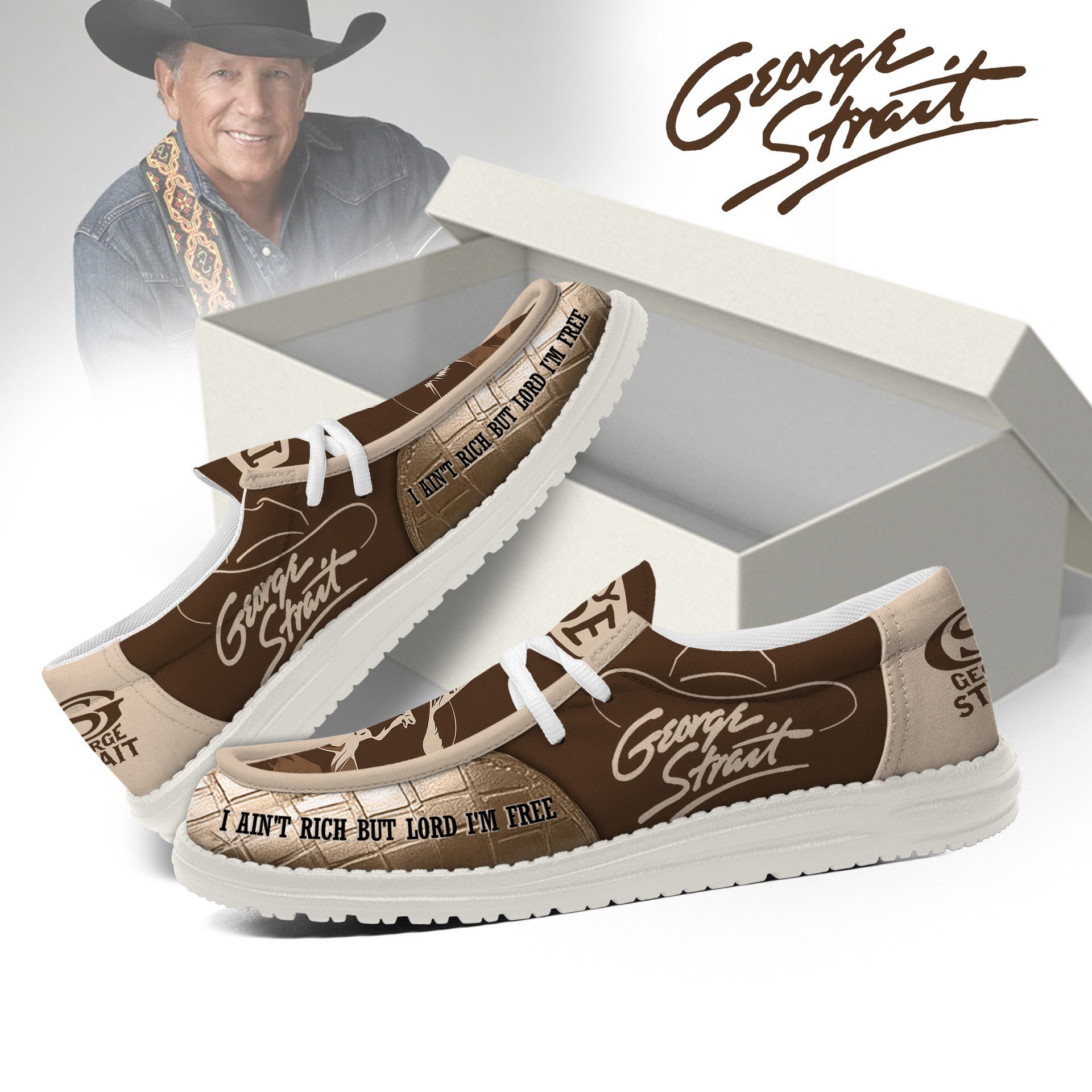 George Strait "I Ain't Rich But Lord I'm Free" Limited Edition Hey Dude Shoes George Strait "I Ain't Rich But Lord I'm Free" Limited Edition Hey Dude Shoes