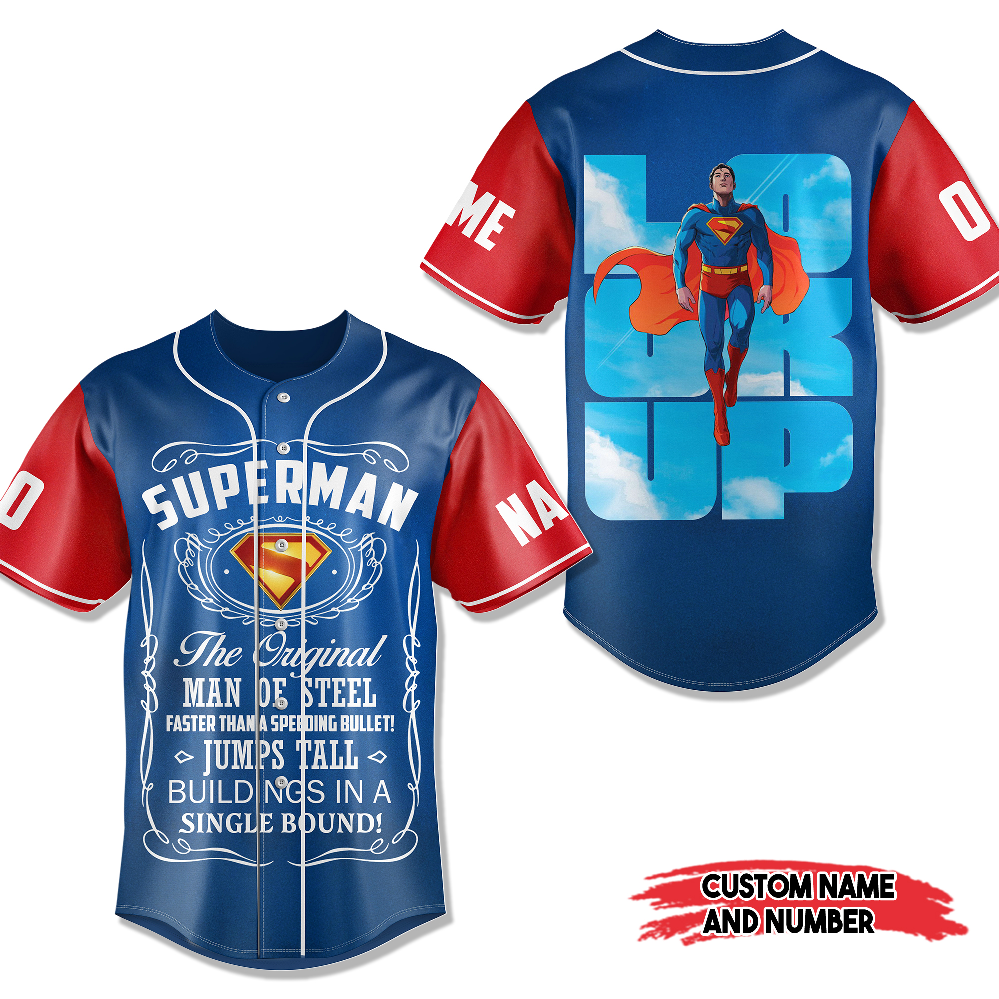 "SUPERMAN The Original Man of Steel" Baseball Jersey "SUPERMAN The Original Man of Steel" Baseball Jersey