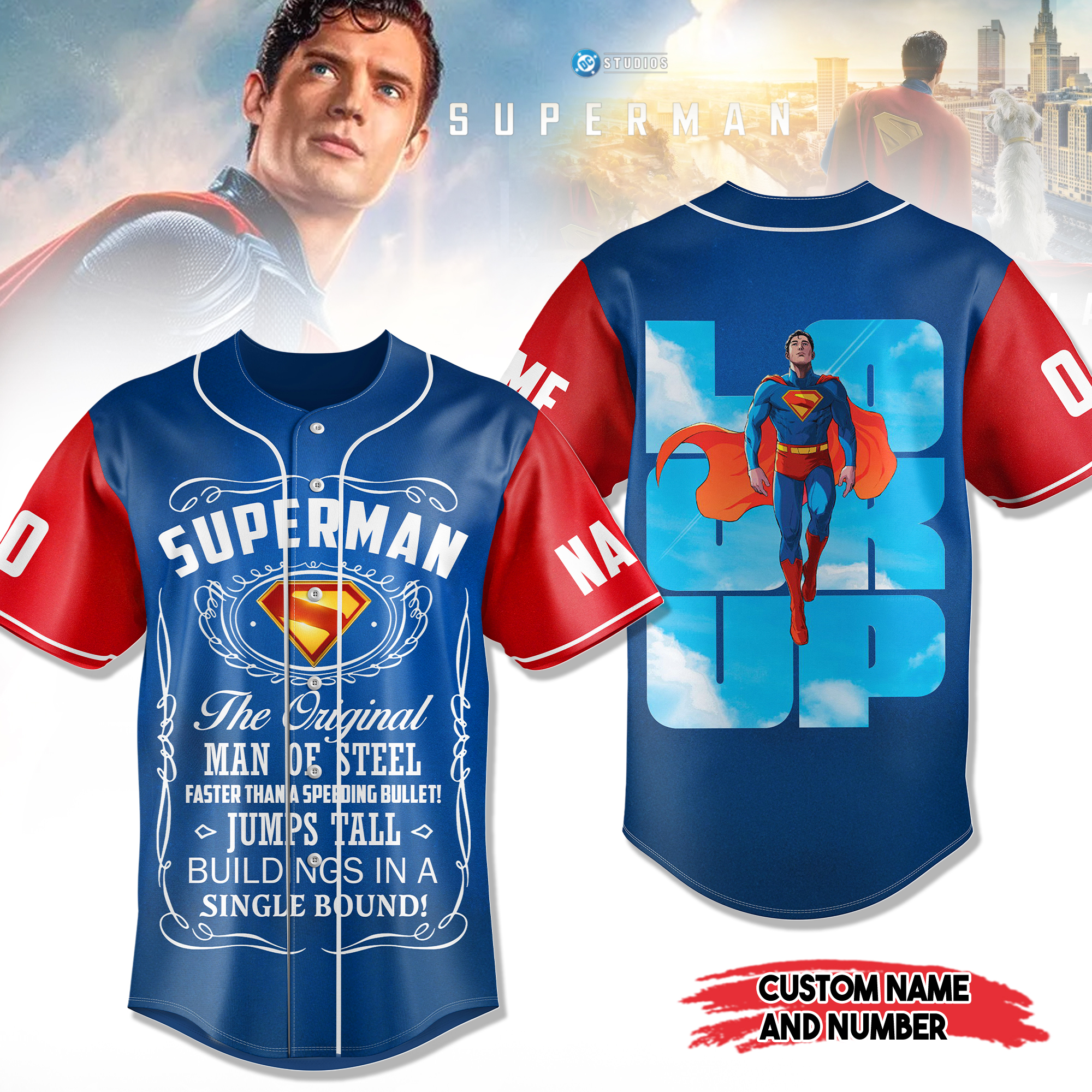 "SUPERMAN The Original Man of Steel" Baseball Jersey "SUPERMAN The Original Man of Steel" Baseball Jersey