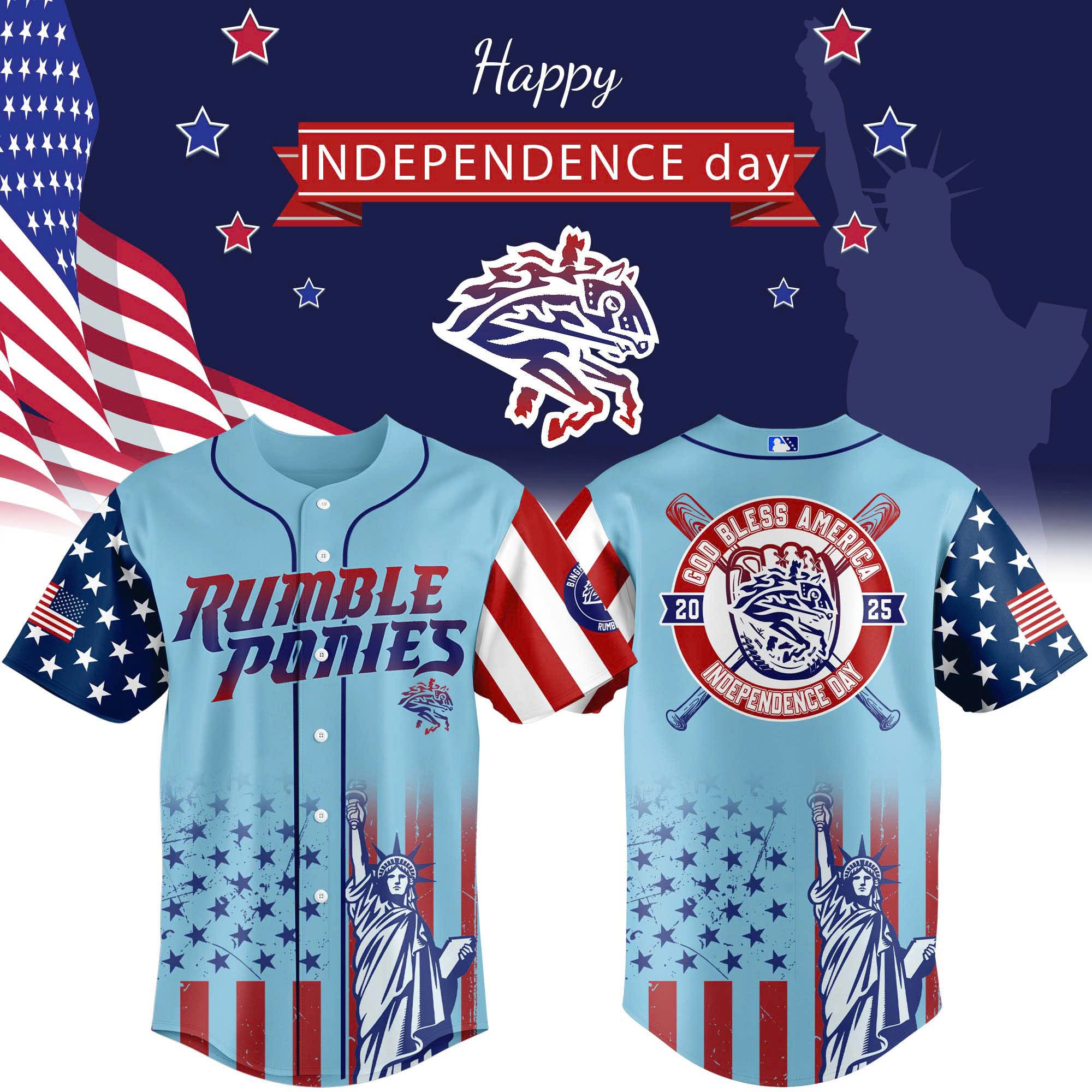 Binghamton Rumble Ponies MiLB Happy Independence Day Baseball Jersey Binghamton Rumble Ponies MiLB Happy Independence Day Baseball Jersey