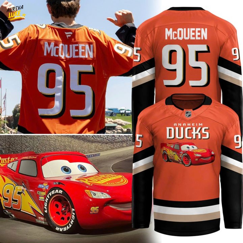 Anaheim Ducks x Lightning McQueen Special Edition Hockey Jersey Anaheim Ducks x Lightning McQueen Special Edition Hockey Jersey