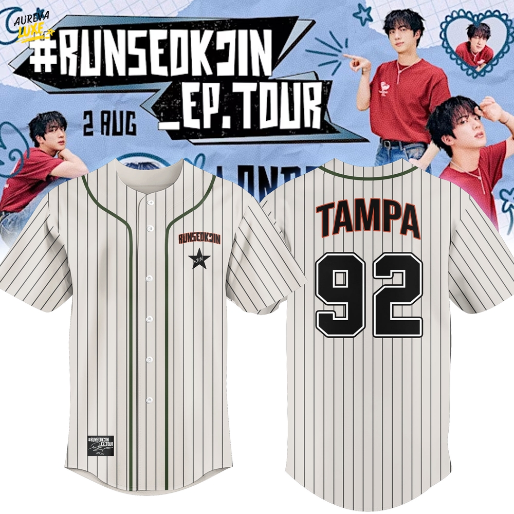 BTS Jin x Tampa "Run, Seokjin" Tour 2025 Baseball Jersey BTS Jin x Tampa "Run, Seokjin" Tour 2025 Baseball Jersey