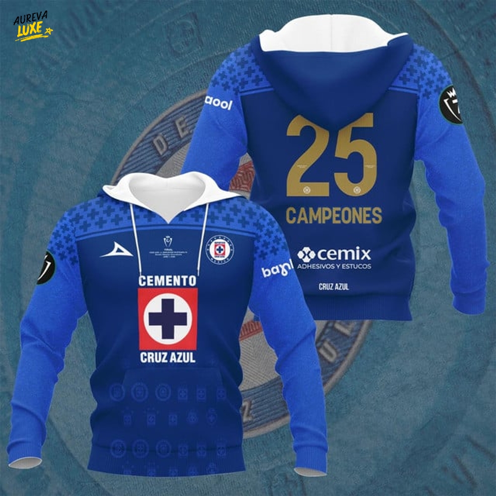 Cruz Azul Football Campeones Concacaf Champions Cup Torneo 2025 Blue 3D Hoodie Cruz Azul Football Campeones Concacaf Champions Cup Torneo 2025 Blue 3D Hoodie