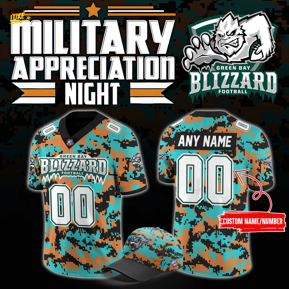 Green Bay Blizzard Military Appreciation Night 2025 Special Football Jersey Green Bay Blizzard Military Appreciation Night 2025 Special Football Jersey