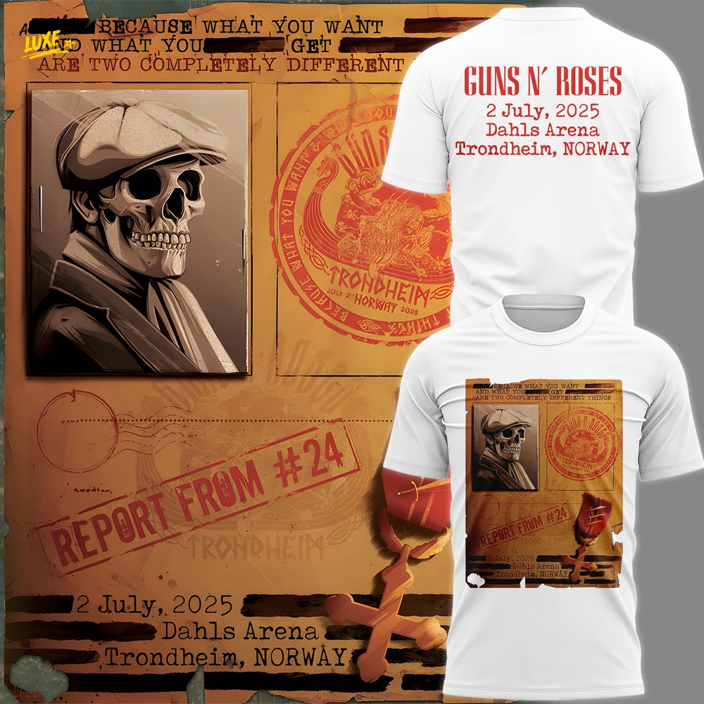 Guns N' Roses Norway! Tonight marks our first time in Trondheim White Tshirt Guns N' Roses Norway! Tonight marks our first time in Trondheim White Tshirt