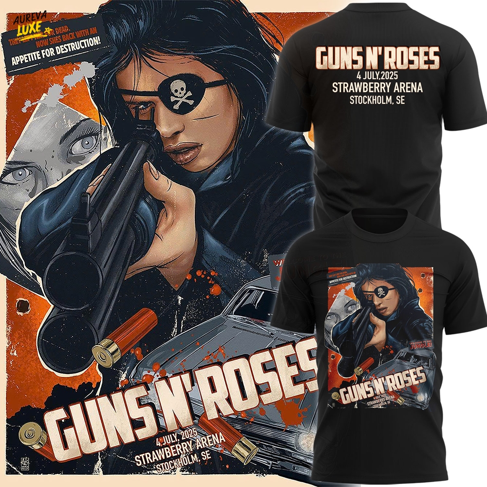 Guns N' Roses World Tour 2025 in Stockholm Special Black Tee Guns N' Roses World Tour 2025 in Stockholm Special Black Tee