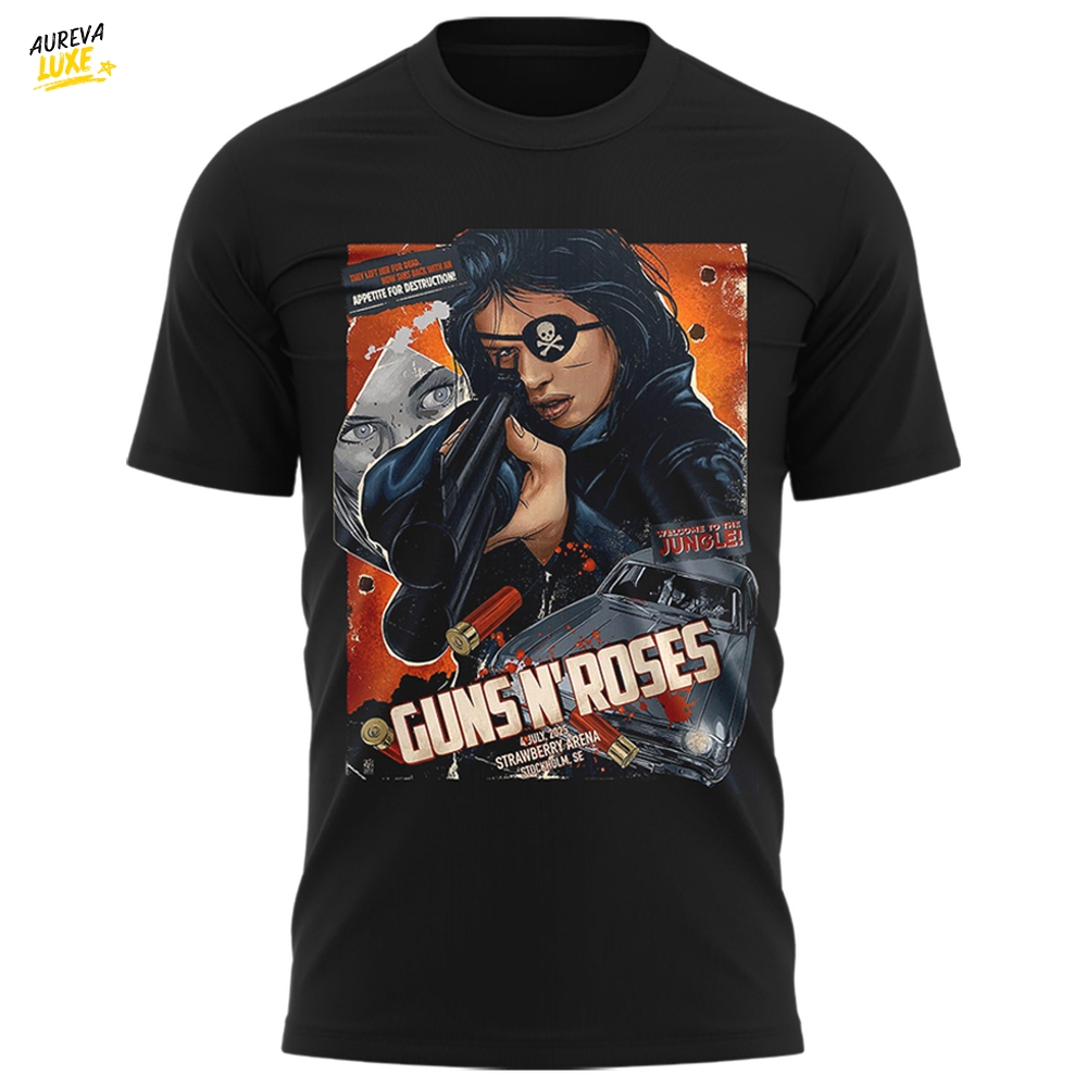 Guns N' Roses World Tour 2025 in Stockholm Special Black Tee Guns N' Roses World Tour 2025 in Stockholm Special Black Tee
