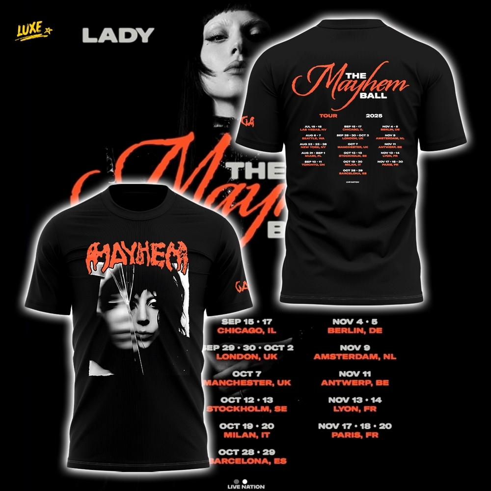 Lady Gaga The Mayhem Ball Tour 2025 Tee - Black Lady Gaga The Mayhem Ball Tour 2025 Tee - Black