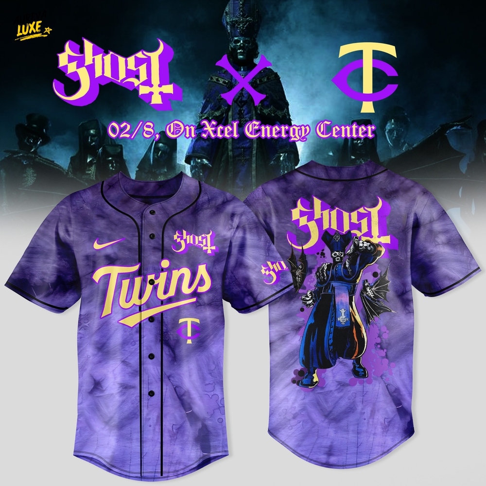 Minnesota Twins x Ghost Band World Tour 2025 Purple Baseball Jersey Minnesota Twins x Ghost Band World Tour 2025 Purple Baseball Jersey