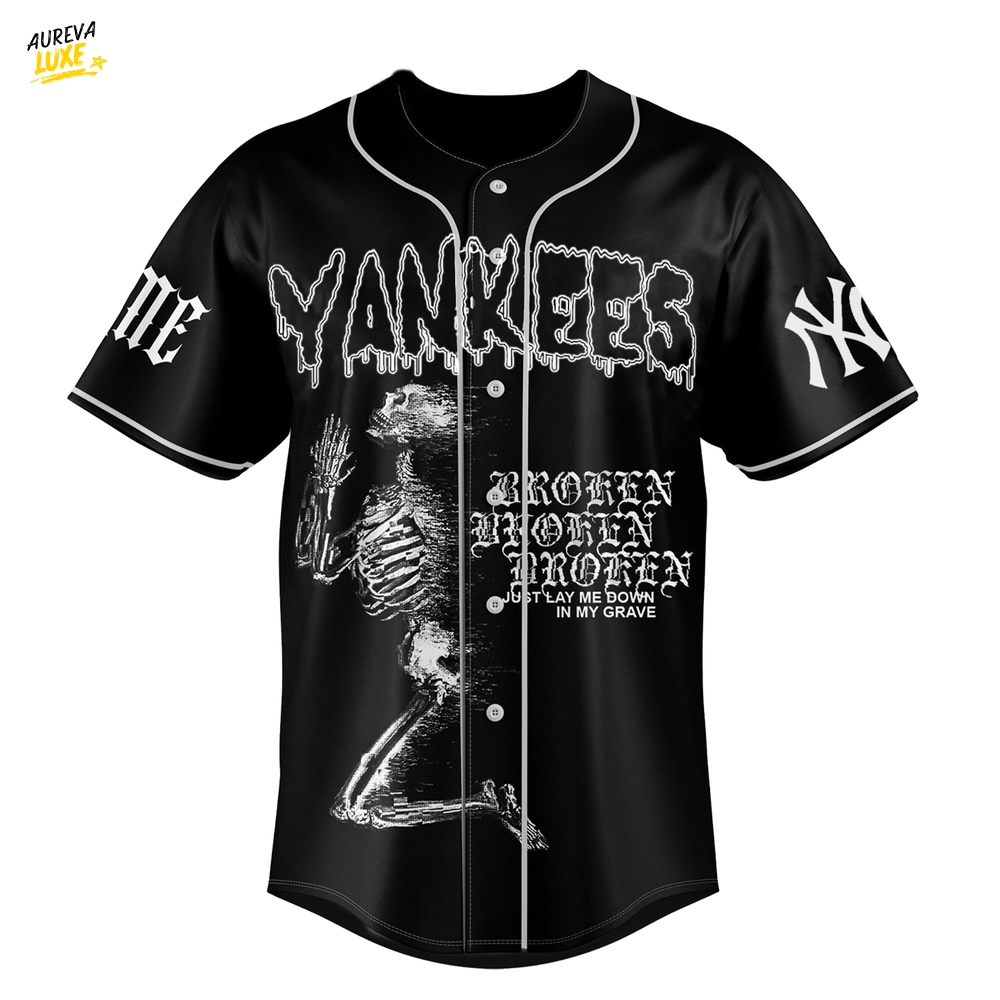 New York Yankees x Suicideboys "Broken Just Lay Me Down In My Grave" Personalized Baseball Jersey New York Yankees x Suicideboys "Broken Just Lay Me Down In My Grave" Personalized Baseball Jersey