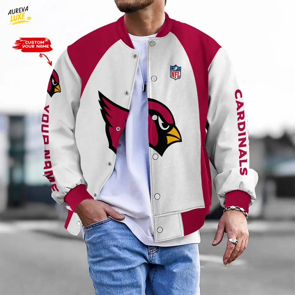 Nfl Arizona Cardinals Bomber Jacket Button Down Baseball Varsity Nfl Arizona Cardinals Bomber Jacket Button Down Baseball Varsity