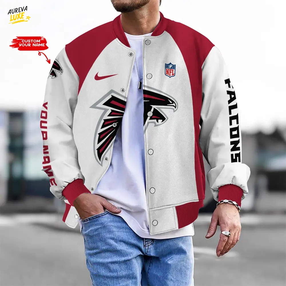 Nfl Atlanta Falcons Bomber Jacket Button Down Baseball Varsity Nfl Atlanta Falcons Bomber Jacket Button Down Baseball Varsity