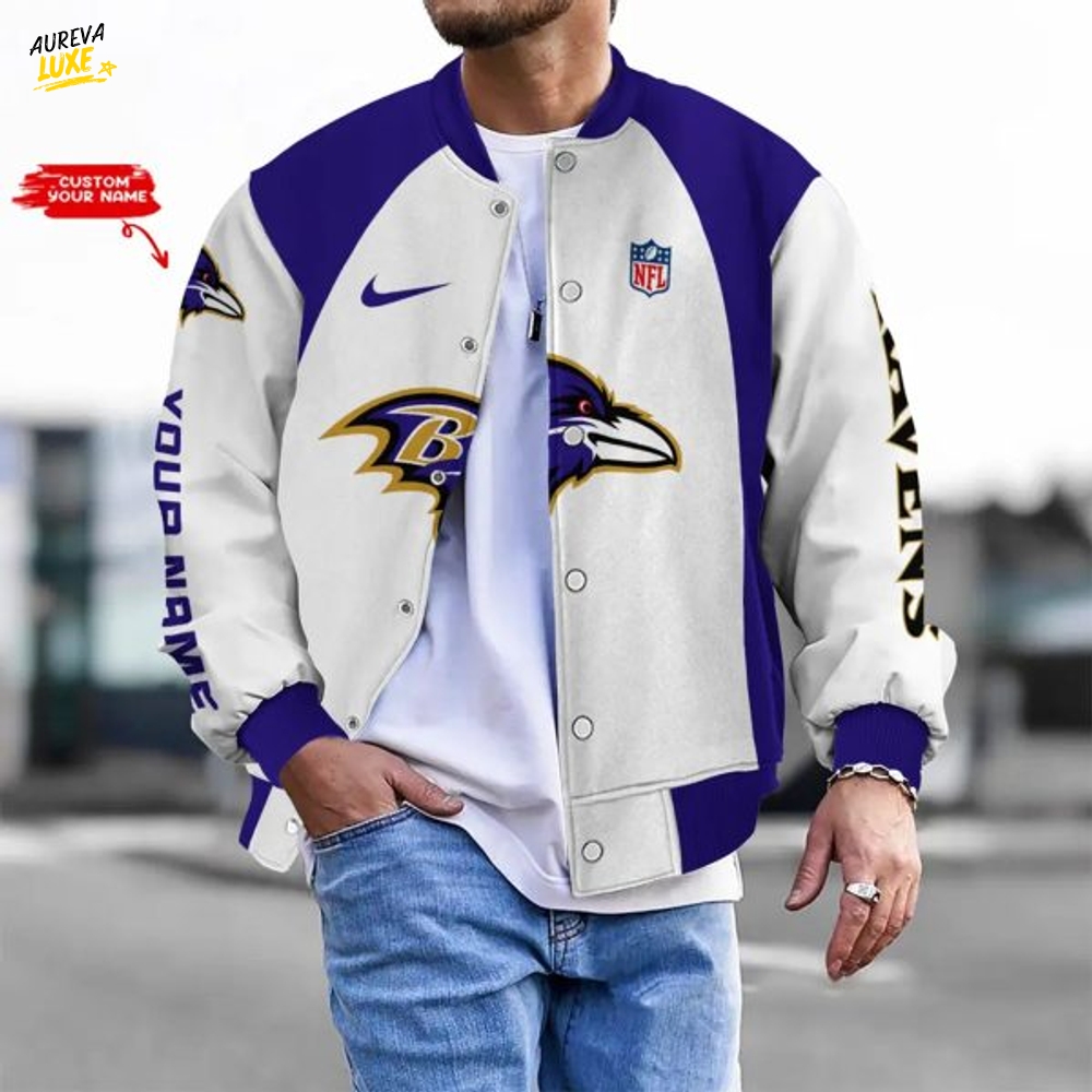 Nfl Baltimore Ravens Bomber Jacket Button Down Baseball Varsity Nfl Baltimore Ravens Bomber Jacket Button Down Baseball Varsity