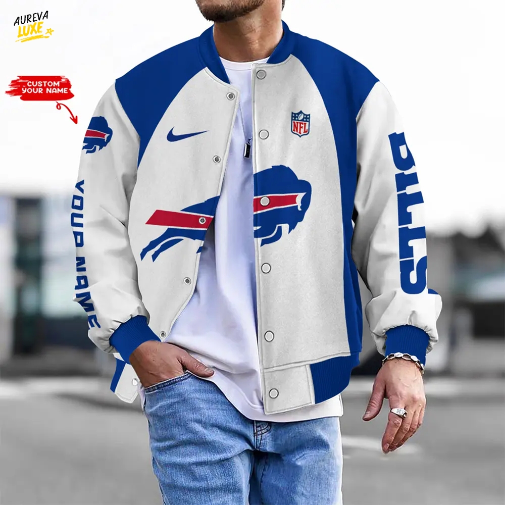 Nfl Buffalo Bills Bomber Jacket Button Down Baseball Varsity Nfl Buffalo Bills Bomber Jacket Button Down Baseball Varsity