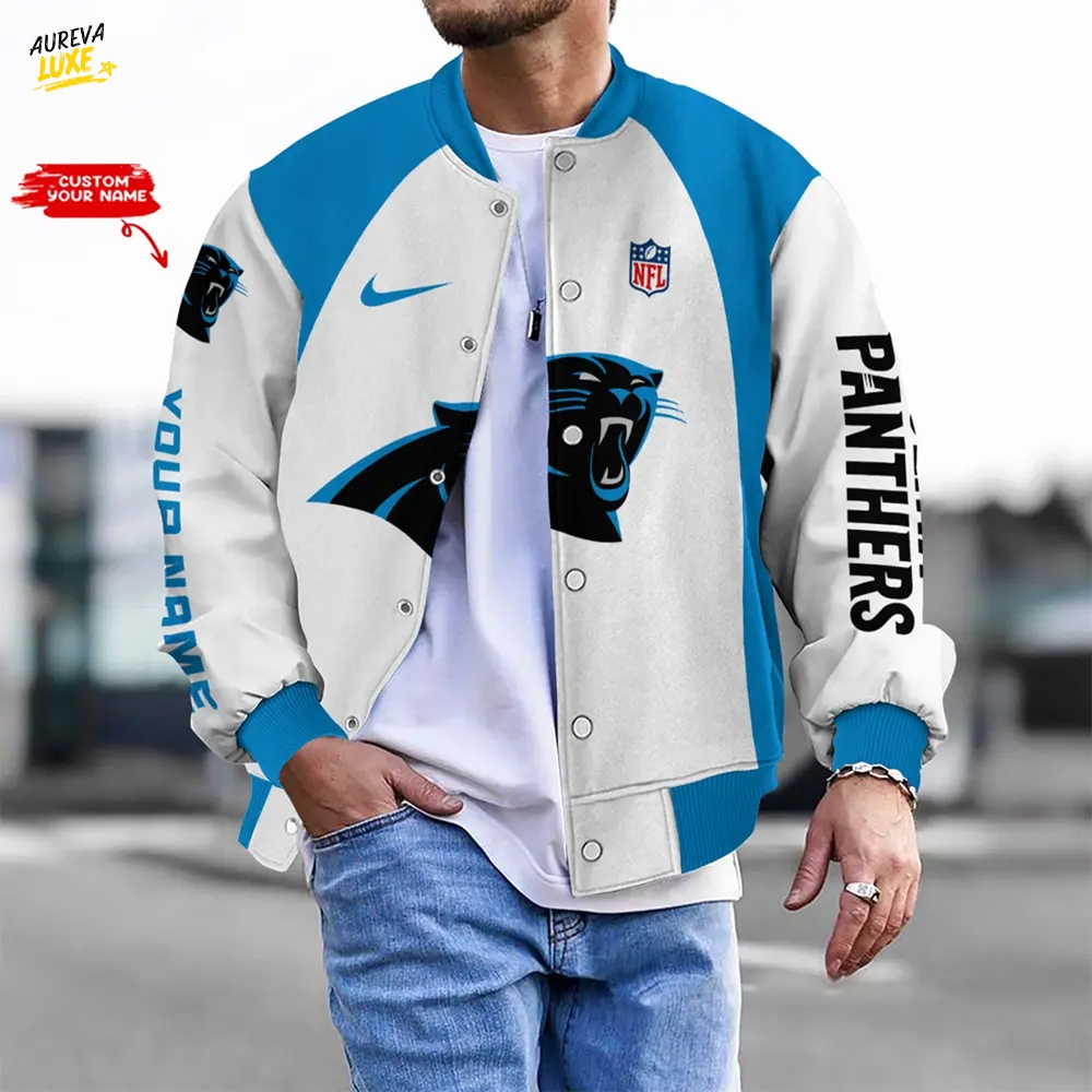 Nfl Carolina Panthers Bomber Jacket Button Down Baseball Varsity Nfl Carolina Panthers Bomber Jacket Button Down Baseball Varsity