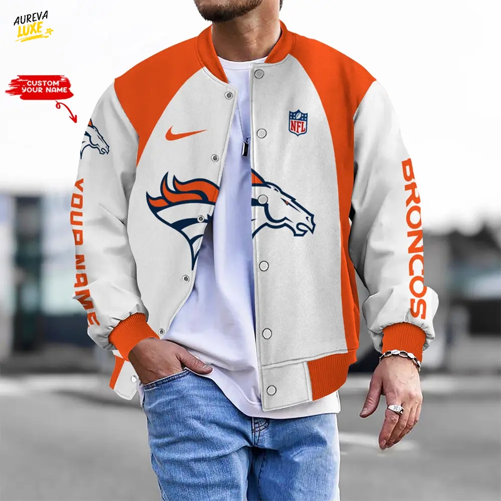Nfl Denver Broncos Bomber Jacket Button Down Baseball Varsity Nfl Denver Broncos Bomber Jacket Button Down Baseball Varsity