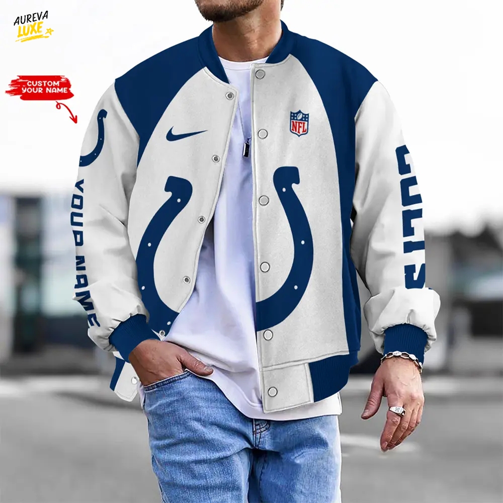 Nfl Indianapolis Colts Bomber Jacket Button Down Baseball Varsity Nfl Indianapolis Colts Bomber Jacket Button Down Baseball Varsity