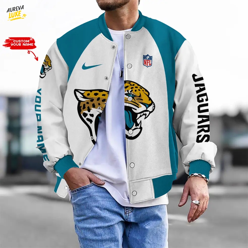 Nfl Jacksonville Jaguars Bomber Jacket Button Down Baseball Varsity Nfl Jacksonville Jaguars Bomber Jacket Button Down Baseball Varsity