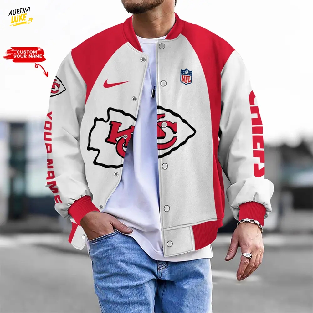 Nfl Kansas City Chiefs Bomber Jacket Button Down Baseball Varsity Nfl Kansas City Chiefs Bomber Jacket Button Down Baseball Varsity