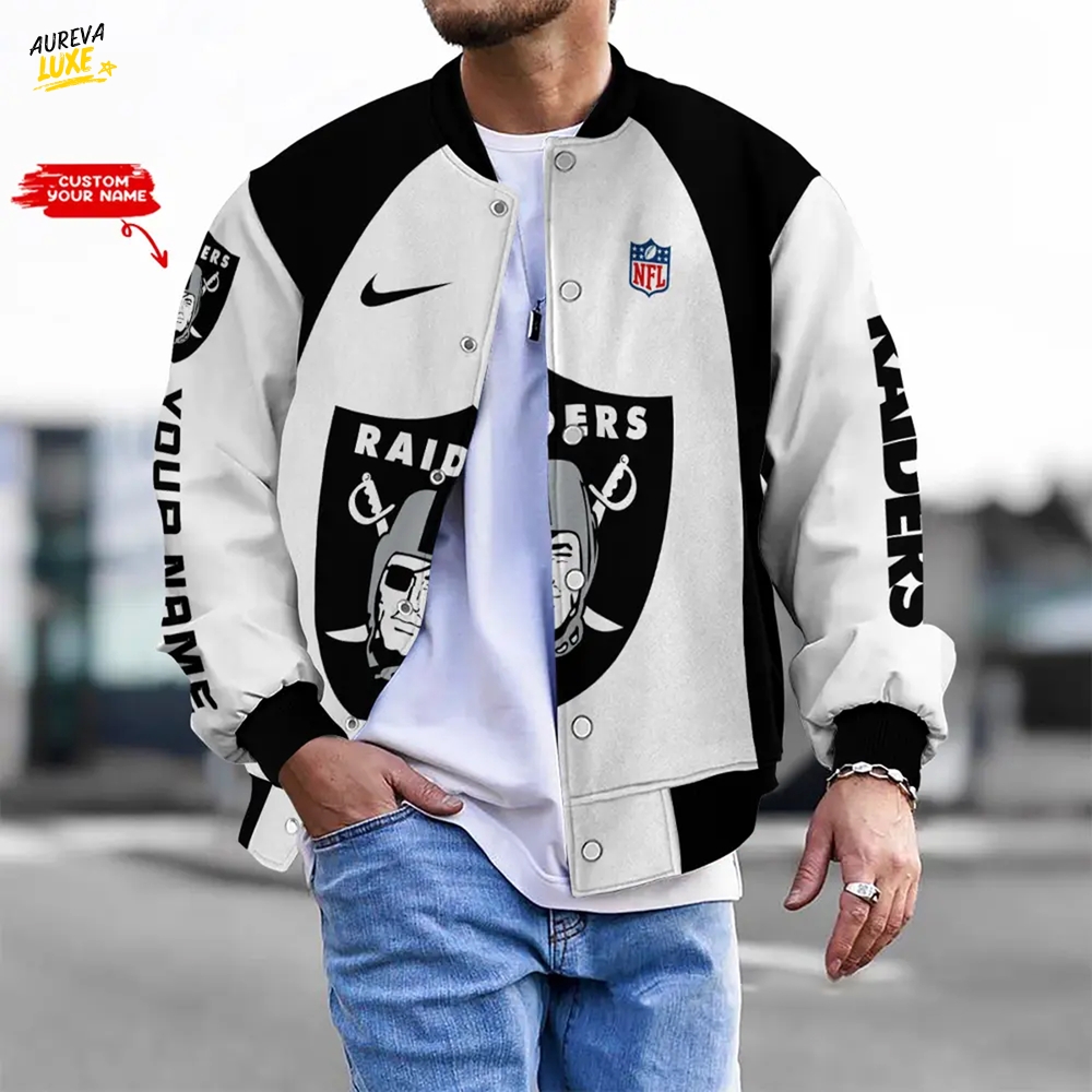 Nfl Las Vegas Raiders Bomber Jacket Button Down Baseball Varsity Nfl Las Vegas Raiders Bomber Jacket Button Down Baseball Varsity