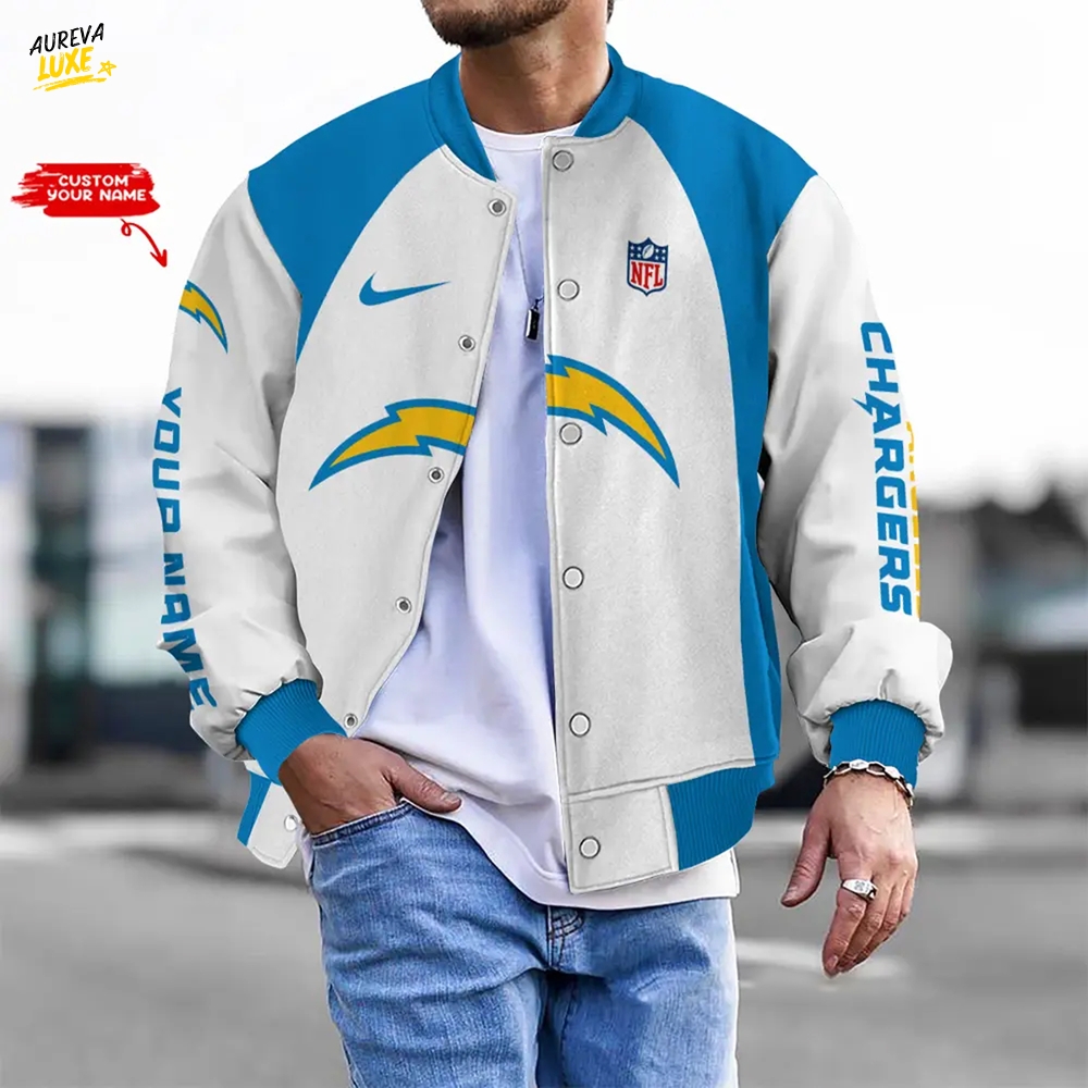 Nfl Los Angeles Chargers Bomber Jacket Button Down Baseball Varsity Nfl Los Angeles Chargers Bomber Jacket Button Down Baseball Varsity
