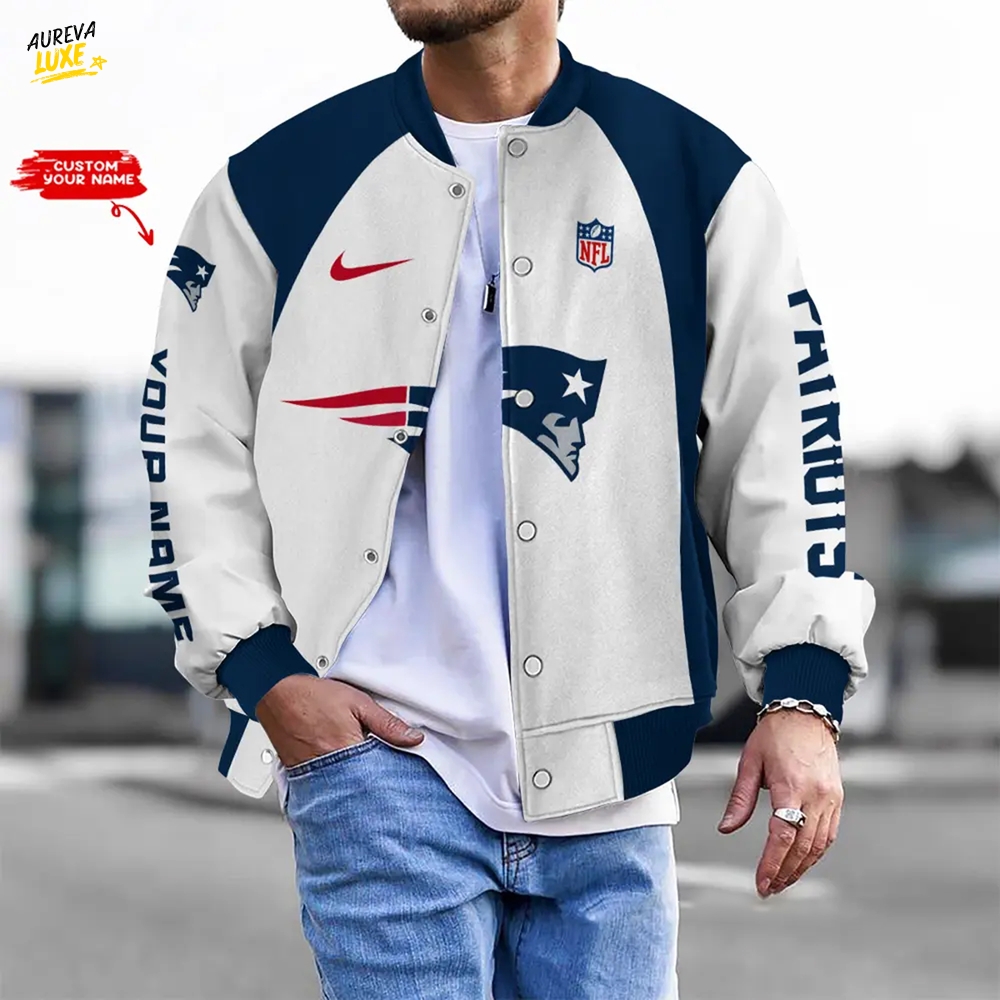 Nfl New England Patriots Bomber Jacket Button Down Baseball Varsity Nfl New England Patriots Bomber Jacket Button Down Baseball Varsity