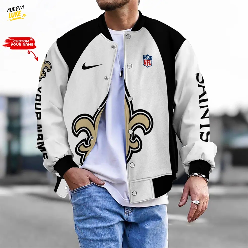 Nfl New Orleans Saints Bomber Jacket Button Down Baseball Varsity Nfl New Orleans Saints Bomber Jacket Button Down Baseball Varsity