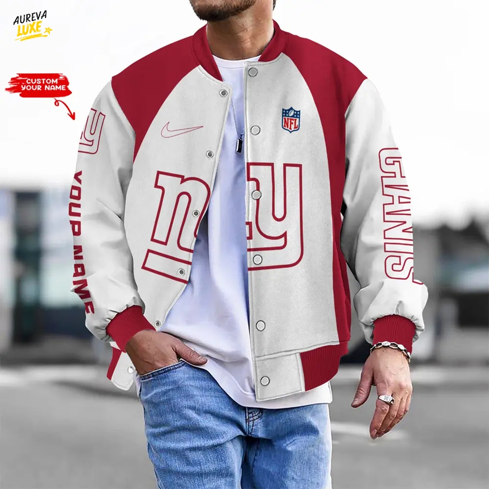 Nfl New York Giants Bomber Jacket Button Down Baseball Varsity Nfl New York Giants Bomber Jacket Button Down Baseball Varsity