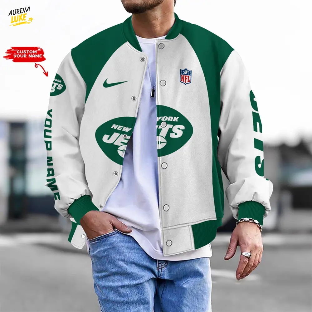Nfl New York Jets Bomber Jacket Button Down Baseball Varsity Nfl New York Jets Bomber Jacket Button Down Baseball Varsity