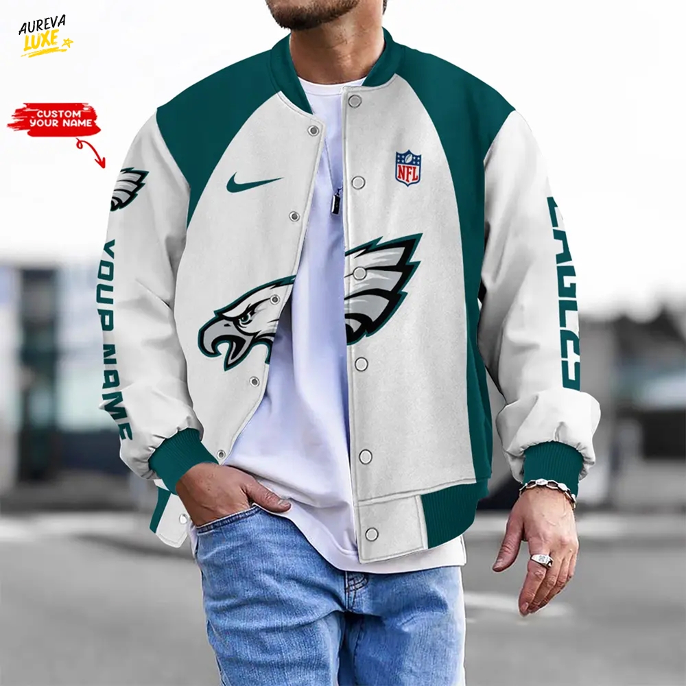 Nfl Philadelphia Eagles Bomber Jacket Button Down Baseball Varsity Nfl Philadelphia Eagles Bomber Jacket Button Down Baseball Varsity