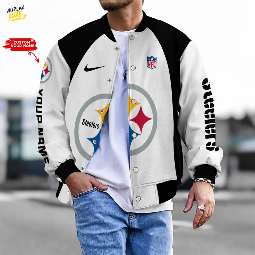 Nfl Pittsburgh Steelers Bomber Jacket Button Down Baseball Varsity Nfl Pittsburgh Steelers Bomber Jacket Button Down Baseball Varsity
