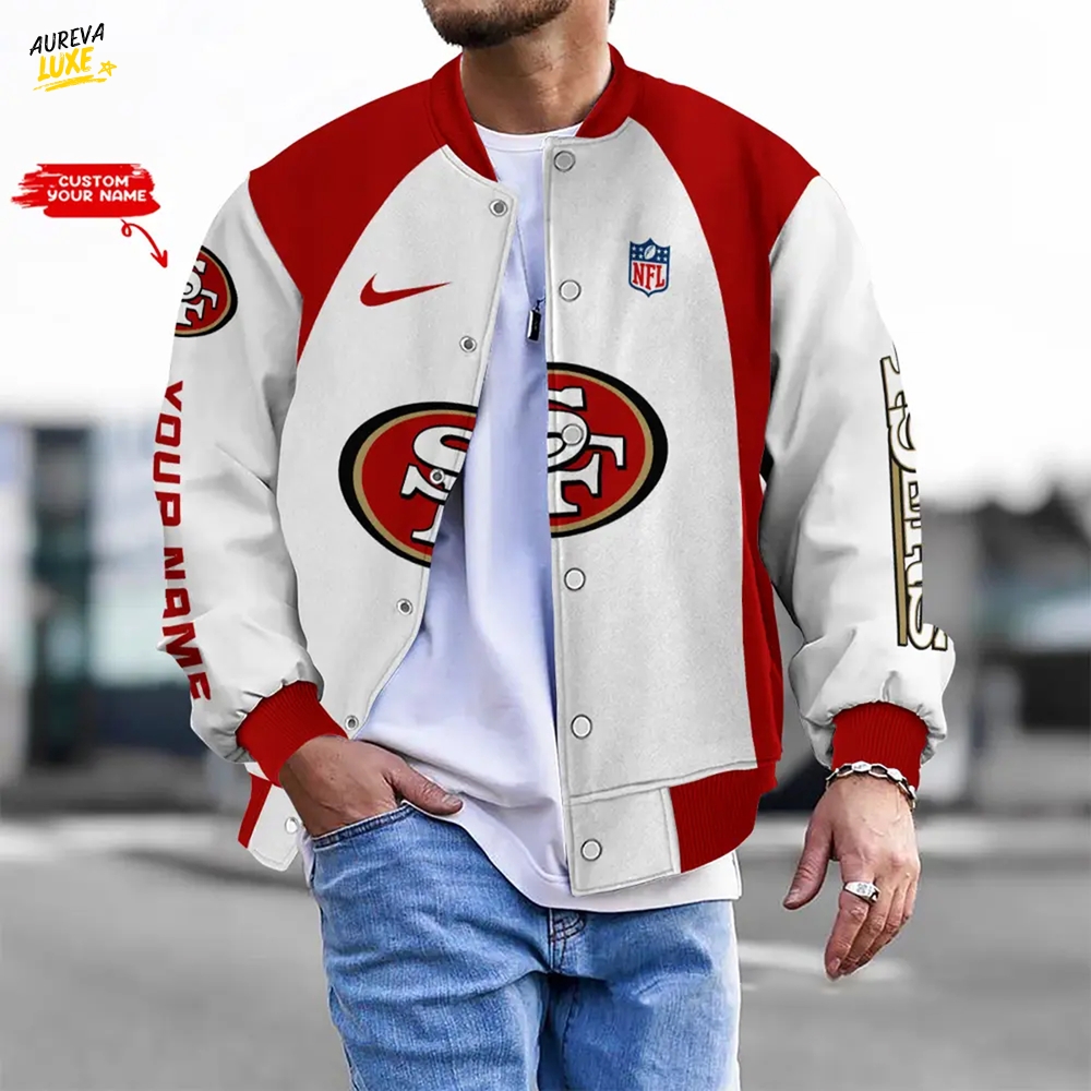 Nfl San Francisco 49ers Bomber Jacket Button Down Baseball Varsity Nfl San Francisco 49ers Bomber Jacket Button Down Baseball Varsity