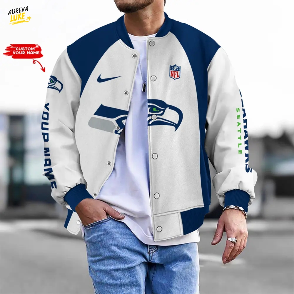 Nfl Seattle Seahawks Bomber Jacket Button Down Baseball Varsity Nfl Seattle Seahawks Bomber Jacket Button Down Baseball Varsity