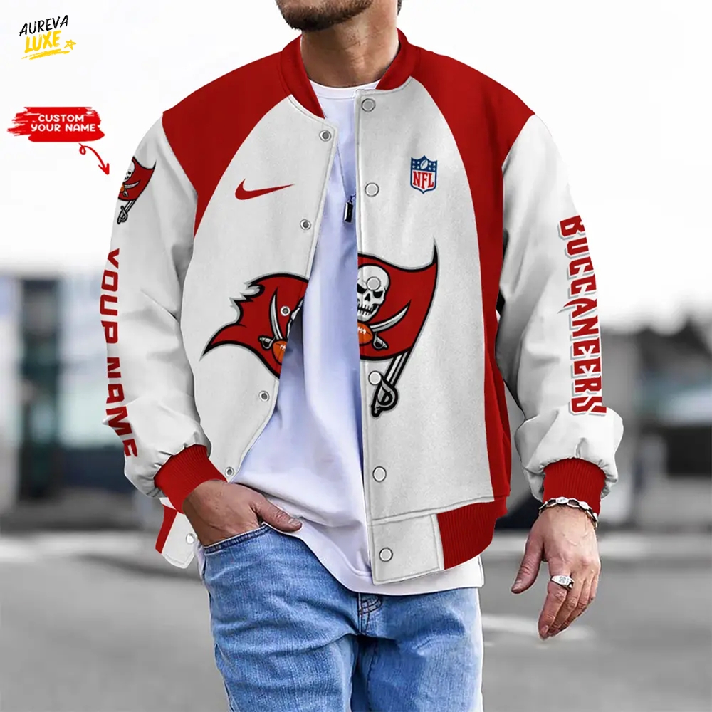 Nfl Tampa Bay Buccaneers Bomber Jacket Button Down Baseball Varsity Nfl Tampa Bay Buccaneers Bomber Jacket Button Down Baseball Varsity