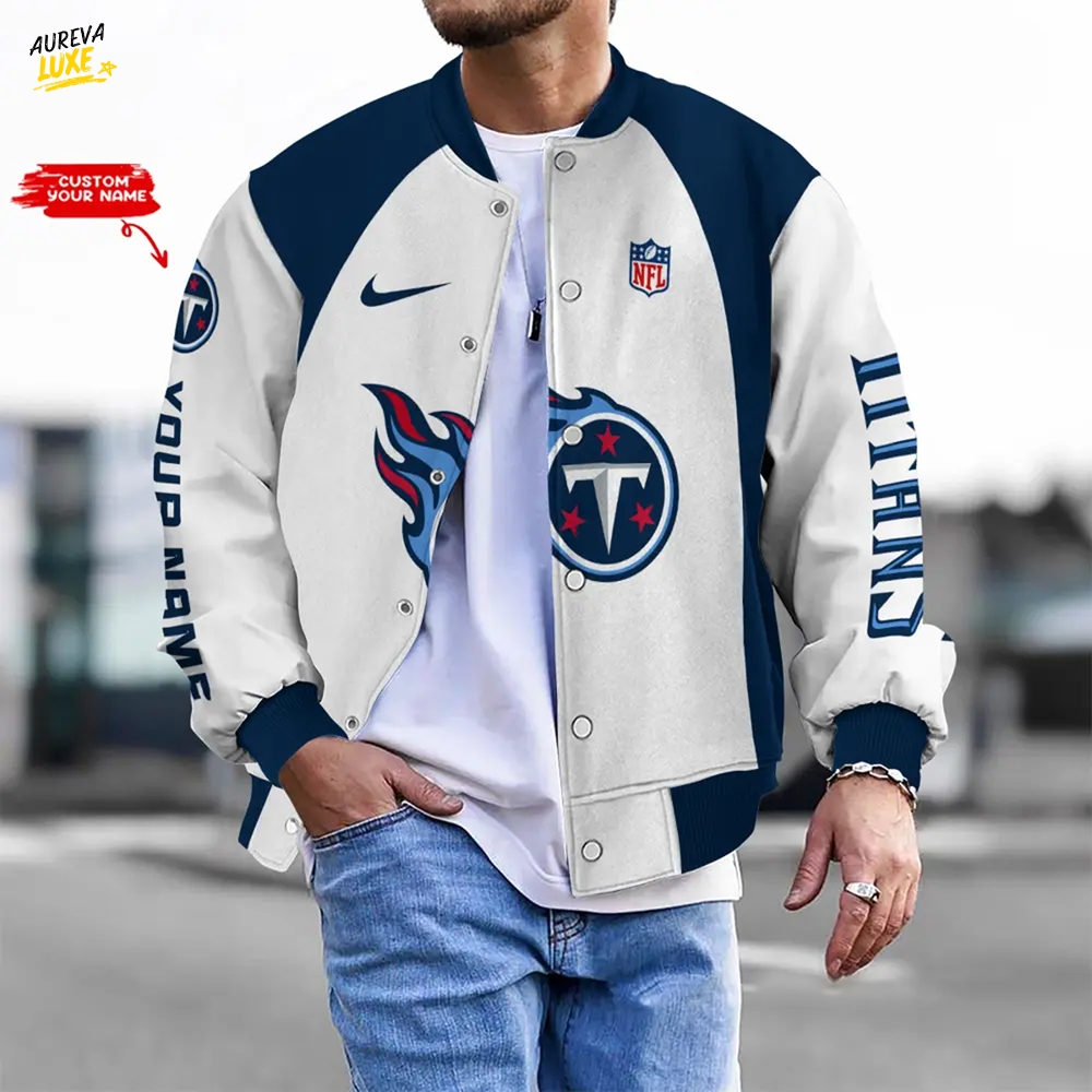Nfl Tennessee Titans Bomber Jacket Button Down Baseball Varsity Nfl Tennessee Titans Bomber Jacket Button Down Baseball Varsity