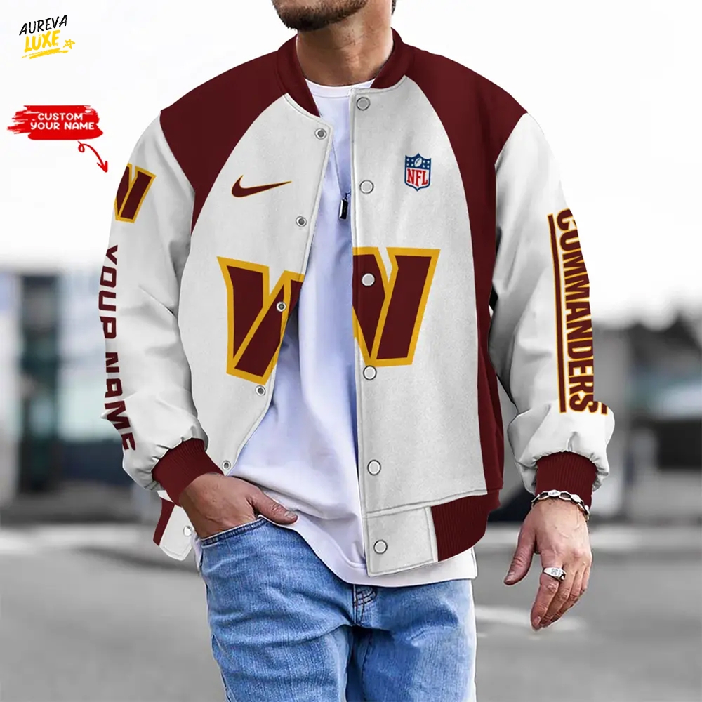 Nfl Washington Commanders Bomber Jacket Button Down Baseball Varsity Nfl Washington Commanders Bomber Jacket Button Down Baseball Varsity