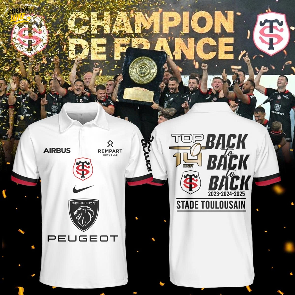 Stade Toulousain Top 14 Rugby 2025 Champions De France Back-to-Back Polo Stade Toulousain Top 14 Rugby 2025 Champions De France Back-to-Back Polo