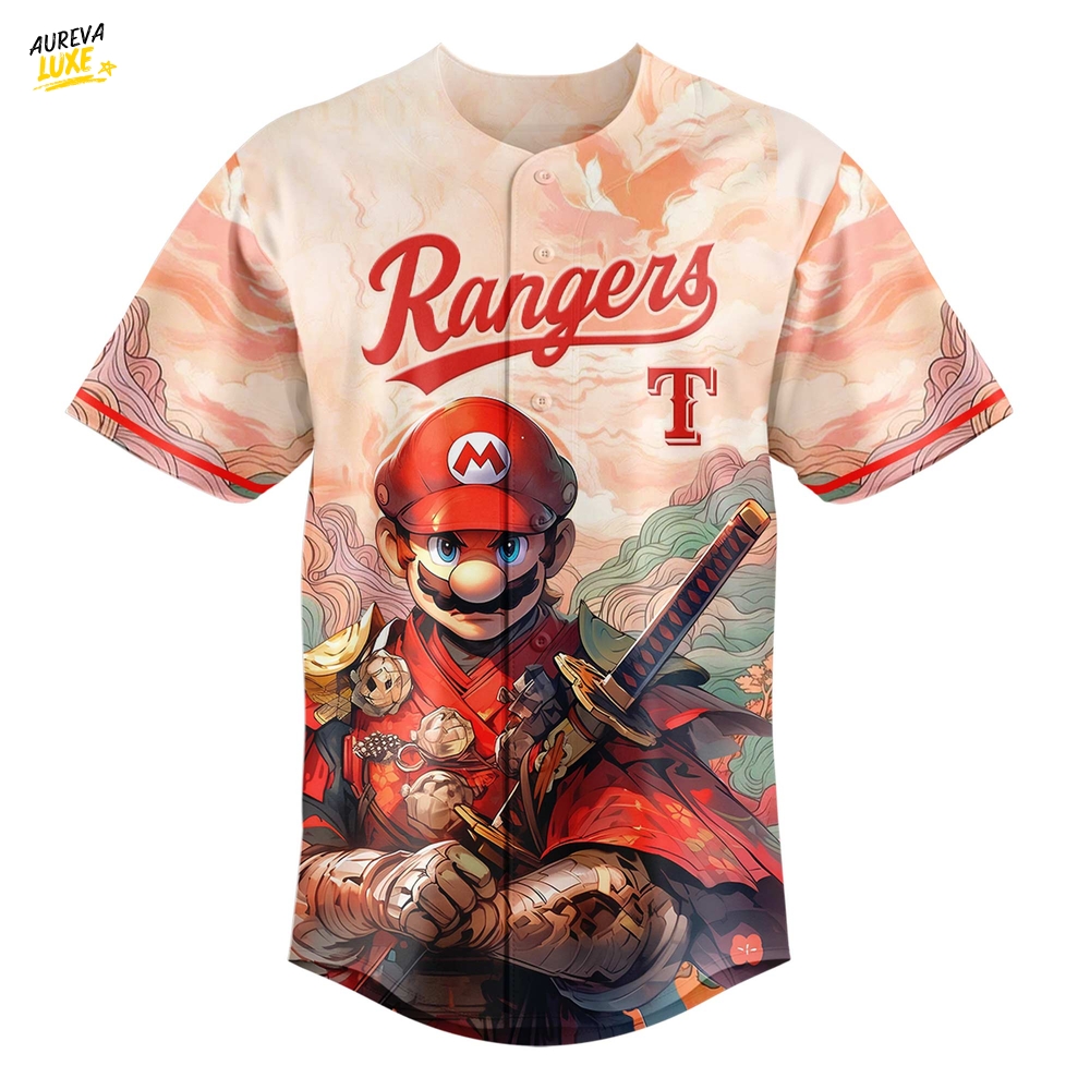 Texas Rangers x Mario Samurai Hero Special Baseball Jersey Texas Rangers x Mario Samurai Hero Special Baseball Jersey