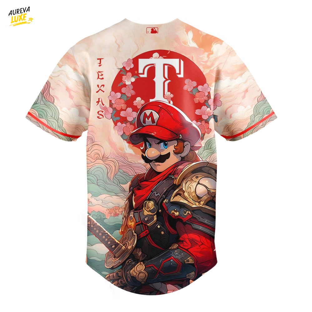 Texas Rangers x Mario Samurai Hero Special Baseball Jersey Texas Rangers x Mario Samurai Hero Special Baseball Jersey