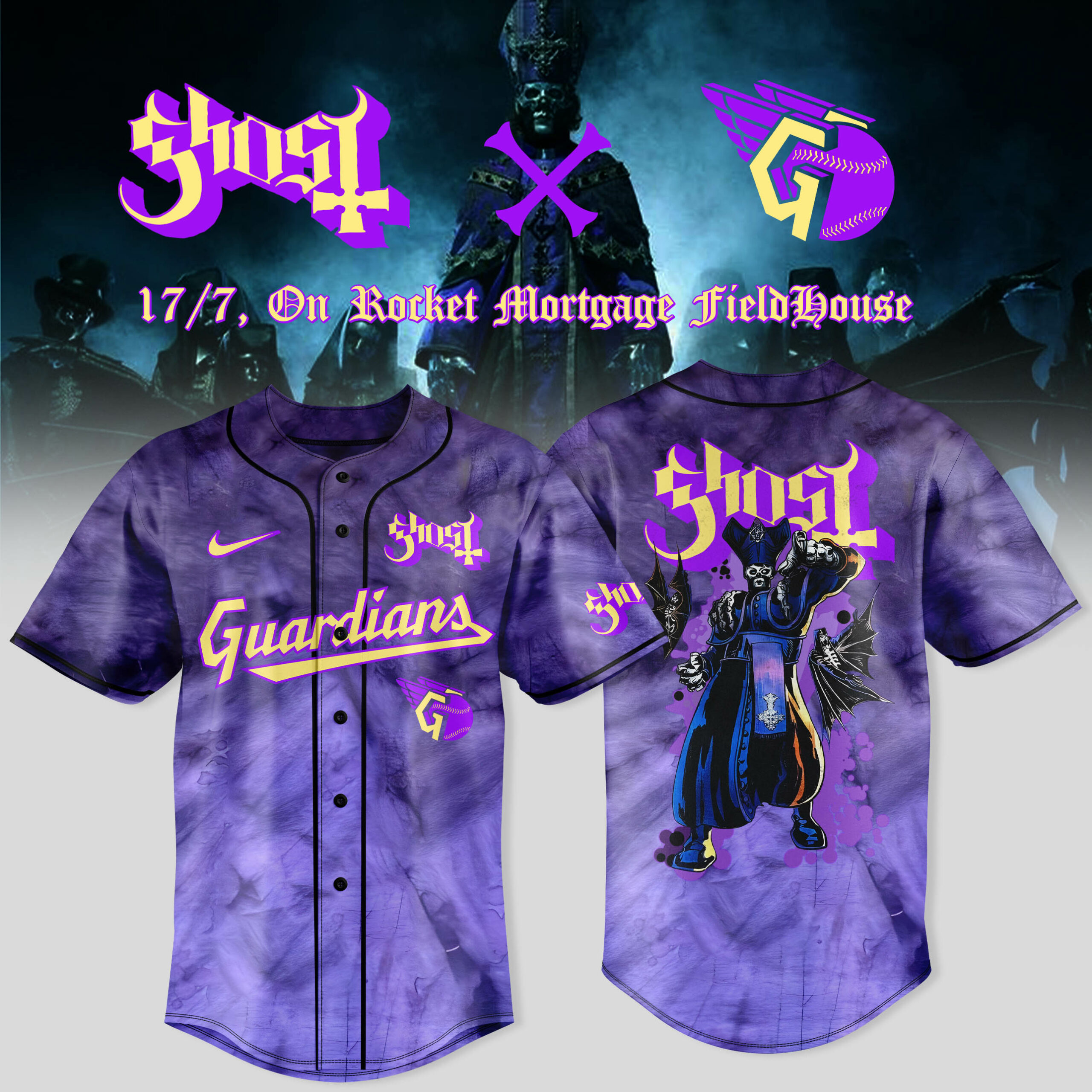Cleveland Guardians x Ghost Band World Tour 2025 Purple Baseball Jersey Cleveland Guardians x Ghost Band World Tour 2025 Purple Baseball Jersey