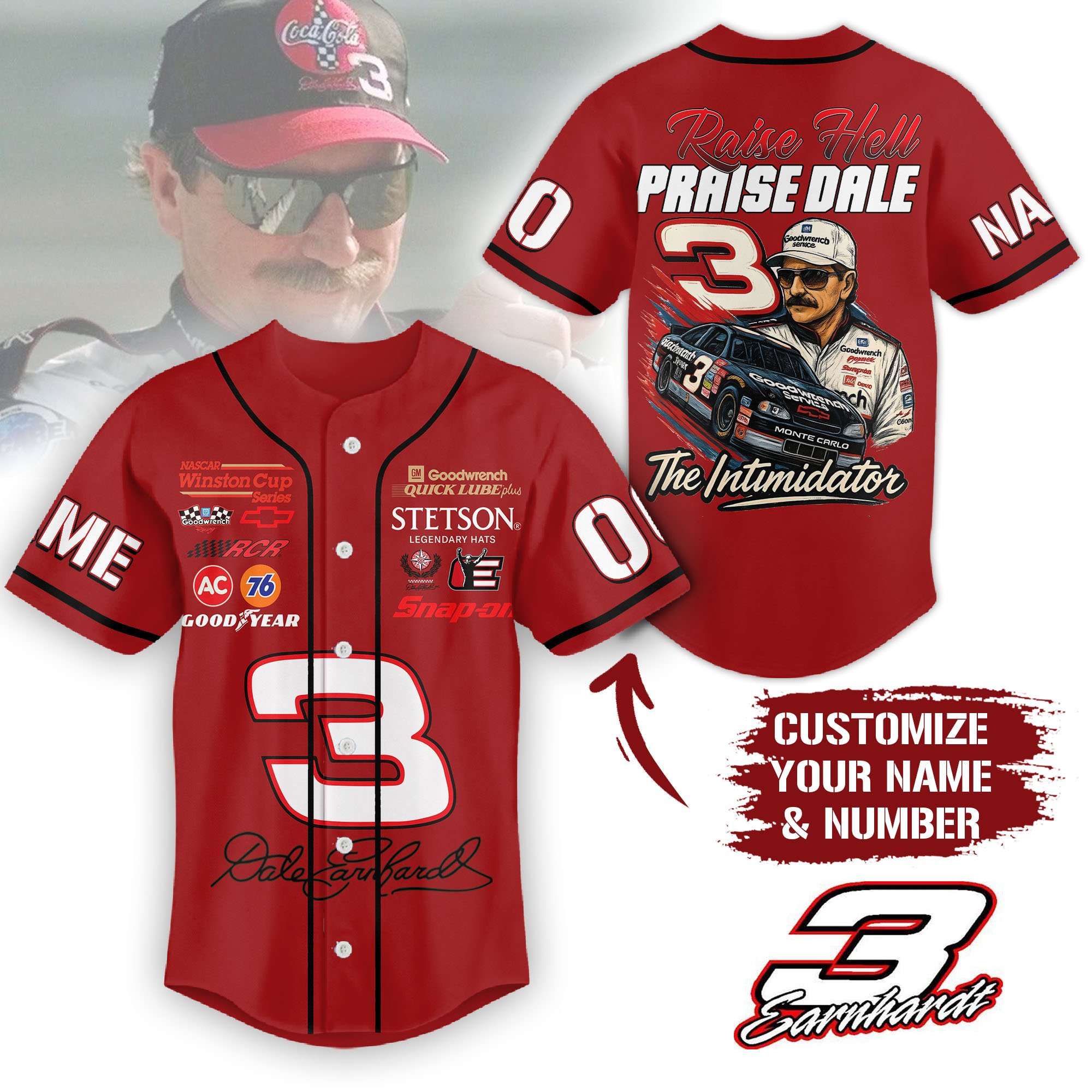 Dale Earnhardt 3 Raise Hell Praise Dale Special Baseball Jersey Dale Earnhardt 3 Raise Hell Praise Dale Special Baseball Jersey