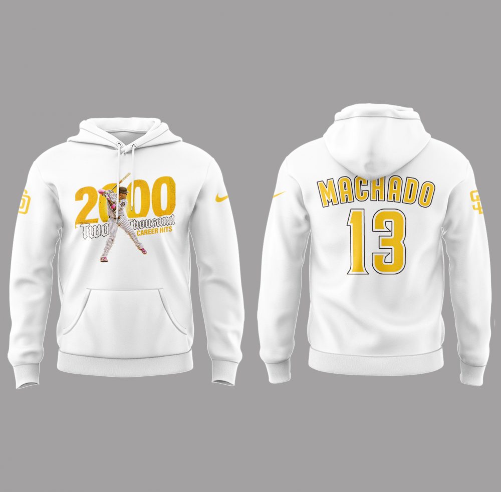 San Diego Padres Machado 2000 Career Hits Hoodie - White - Image 2